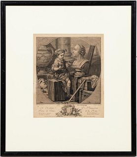 1756, FRENCH CLASSICAL ENGRAVING, FRAMED