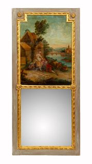 FRENCH TRUMEAU MIRROR WITH ROMANTIC PAINTING