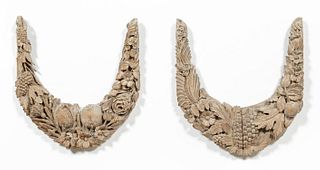 PAIR, 19TH C. FRENCH CARVED WOODEN FLORAL SWAGS