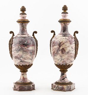 PAIR, LOUIS XVI STYLE MOUNTED MARBLE CASSOLETTES