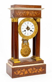 19TH C. FRENCH INLAID ROSEWOOD PORTICO CLOCK