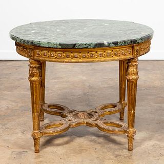 LOUIS XVI STYLE MARBLE TOP GILTWOOD CENTER TABLE