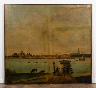 VIEW OF EUROPEAN CITY, OIL ON CANVAS, 17TH/18TH C