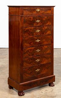 FRENCH FLAME MAHOGANY 7 DRAWER BACHELOR'S CHEST