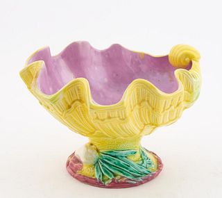MAJOLICA BRIGHTLY COLORED SHELL FORM FOOTED TAZZA
