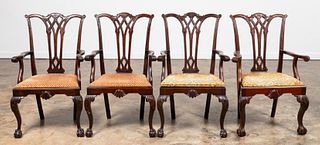SET OF MAHOGANY CHIPPENDALE STYLE ARMCHAIRS