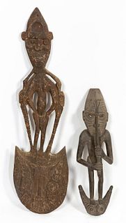 TWO PAPUA NEW GUINEA CARVED WOOD FIGURAL HOOKS