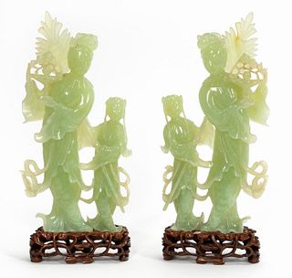 PAIR, CHINESE JADE QUANYIN FIGURAL SCULPTURES