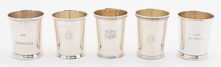 FIVE AMERICAN STERLING SILVER MINT JULEP CUPS