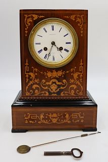 Potonie Paris Signed Inlaid Mahogany Mantle Clock.