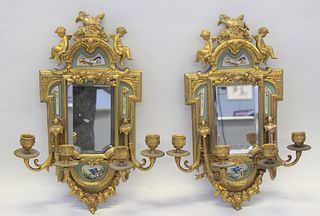 A Pair Of Sevres Style Gilt Metal Sconces