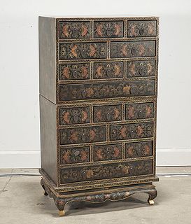 Chinese Painted Wood Stacking Chests