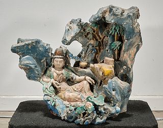 Chinese Polychrome Wood Sculpture of Guanyin