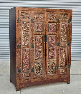 Chinese Carved and Painted Wood Cabinet