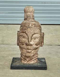 Chinese Carved Stone Soldier's Head