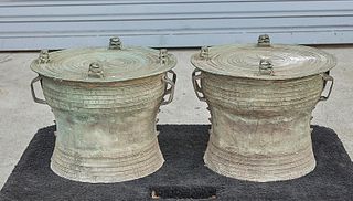 Two Chinese Bronze Ceremonial Drums