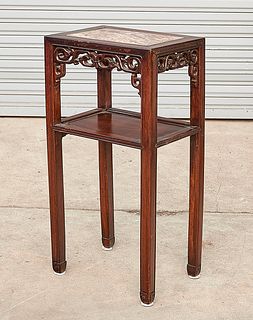 Chinese Stone Inset Hard Wood Side Table