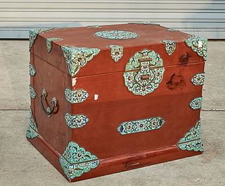 Chinese Painted Wood and Cloisonne Chest