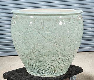 Large Chinese Crackle Glazed Porcelain Fish Bowl