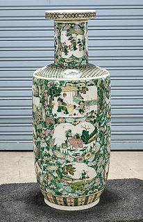 Tall Chinese Famille Verte Rouleau Vase
