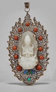 Chinese Carved Guanyin Pendant