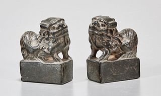 Pair Chinese Carved Stone Lions