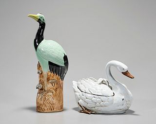 Two Chinese Glazed Porcelain Birds