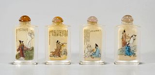 Group of Four Chinese Painted Glass Snuff Bottles