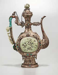 Chinese Hardstone and Metal Covered Ewer