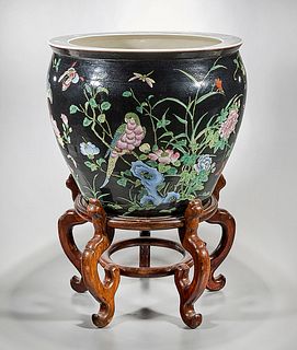Chinese Black Ground Porcelain Fish Bowl