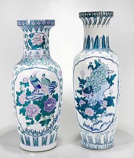 Two Tall Chinese Painted Porcelain Vases