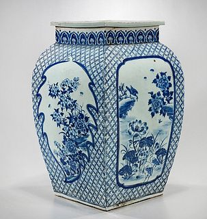 Large Chinese Blue and White Porcelain Four-Faceted Vase