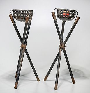 Pair Chinese Metal Tripod Candle Holders