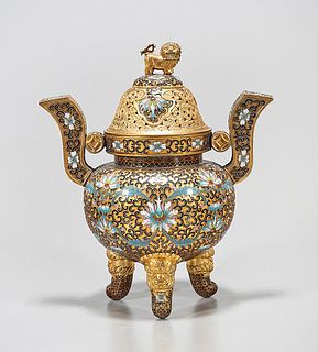 Chinese Gilt Metal and Cloisonne Censer