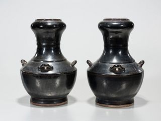 Pair Chinese Black Glazed Porcelain Vases