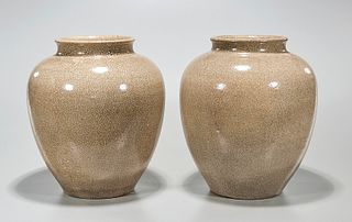 Pair Chinese Crackle Glazed Porcelain Jars