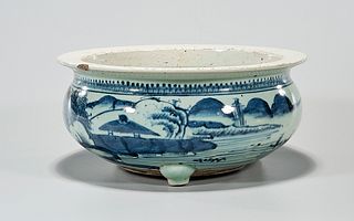 Chinese Blue and White Porcelain Tripod Censer