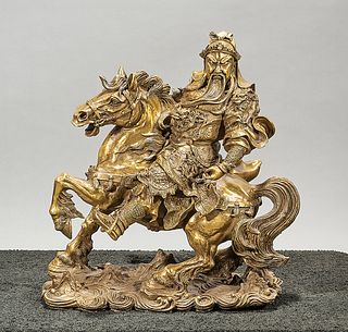 Chinese Bronze Figure of Guandi on a Horse