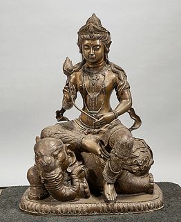 Chinese Bronze Sculpture of Guanyin Seated on an Elephant