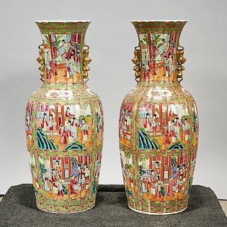 Pair Tall Chinese Enameled Porcelain Vases