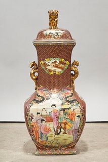 Tall Chinese Enameled Porcelain Covered Four-Faceted Vase