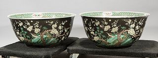Pair Large Chinese Enameled Porcelain Bowls
