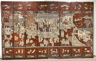 Chinese Eight-Panel Carved Wood Screen