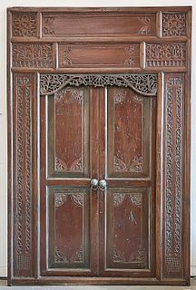 Set of Antique Southeast Asian Carved Hard Wood Doors