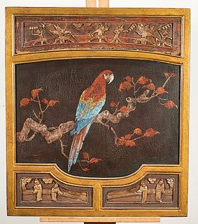 Chinese Carved and Painted Wood Panel