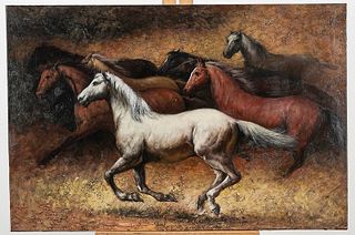 Oil on Canvas Painting of Horses