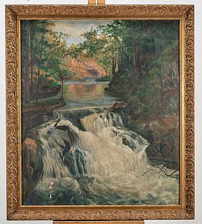 Oil on Canvas Painting of a Waterfall