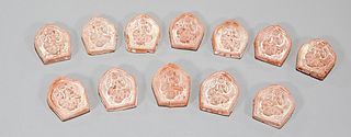 Group of Twelve Southeast Asian Miniature Pottery Roof Tiles