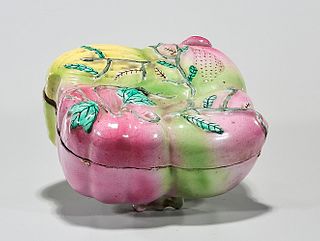 Chinese Glazed Porcelain Peach-Form Covered Box