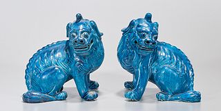 Pair Chinese Glazed Porcelain Fo Lions